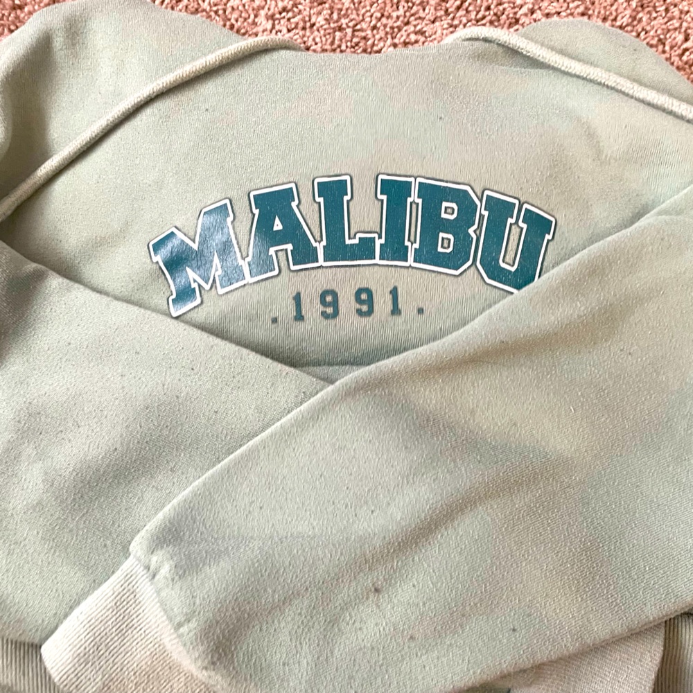 Amazon Malibu teal sweatshirt little linty but plenty of life left in sweatshirt